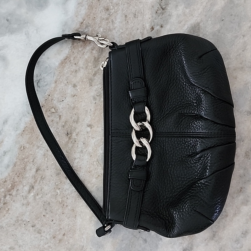 Coach Madison Black Pebbled Leather Chain link Small bag wristlet